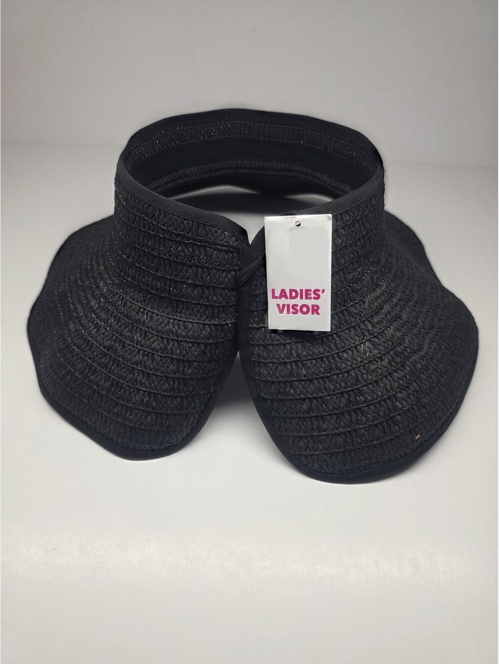 Womens Straw Visor Roll Up Easy Pack Black One Size Sun Protection